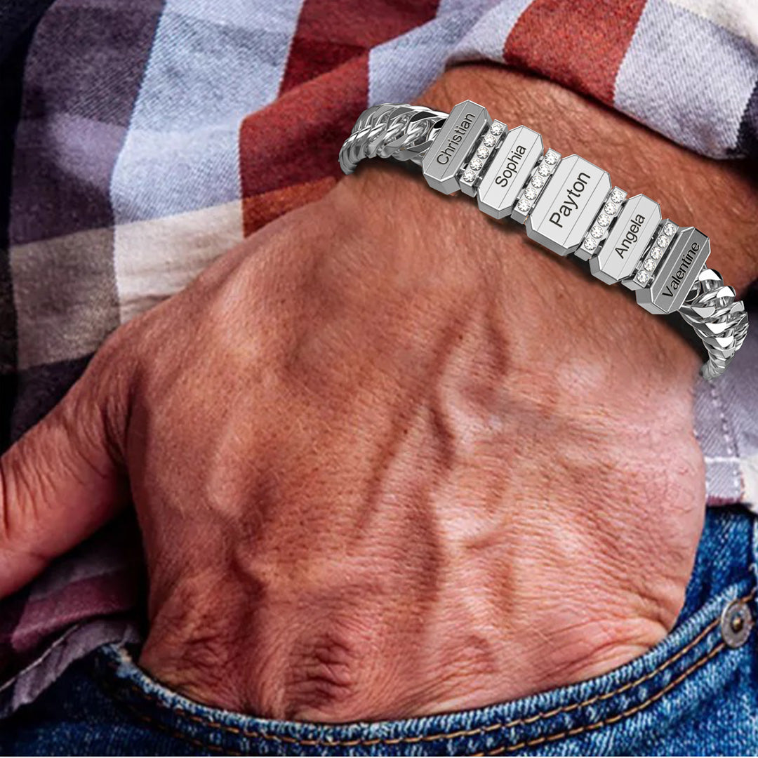 Charm Engraved Diamond Bracelet Custom Name Cuban Chain with Beads for Men