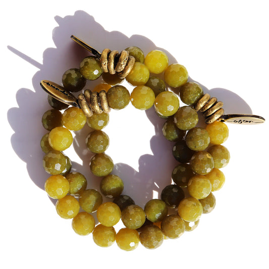Olive Jade | Faceted | Beaded Bracelet