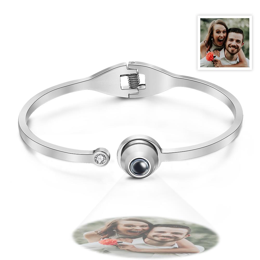 Custom Photo Projection White Rhinestone Bracelet Personalized Adjustable Bracelet Gifts For Her