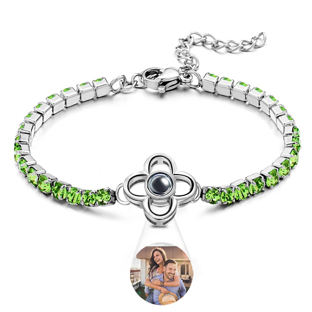 Custom Photo Projection Bracelet Fashionable All Diamonds Four Leaf Clover Charm Bracelet Gifts For Her