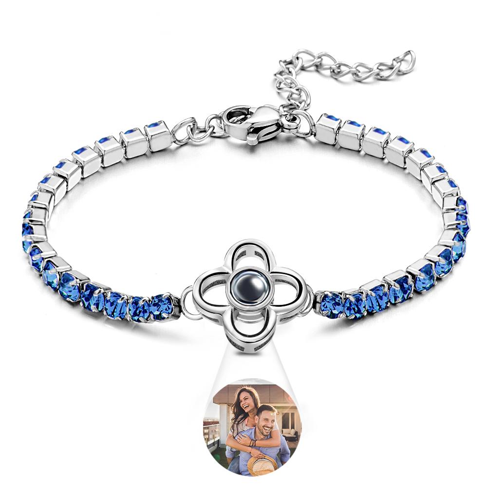 Custom Photo Projection Bracelet Fashionable All Diamonds Four Leaf Clover Charm Bracelet Gifts For Her