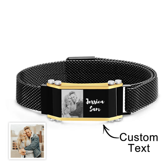 Custom Photo Name Bracelet Trendy Adjustable Magnetic Buckle Bracelet For Men