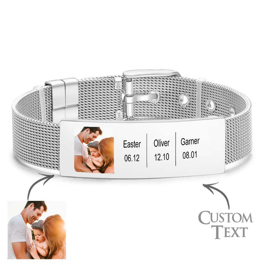 Custom Photo Engravable Bracelet Vintage Jewelry Bracelet Memorial Gifts For Men