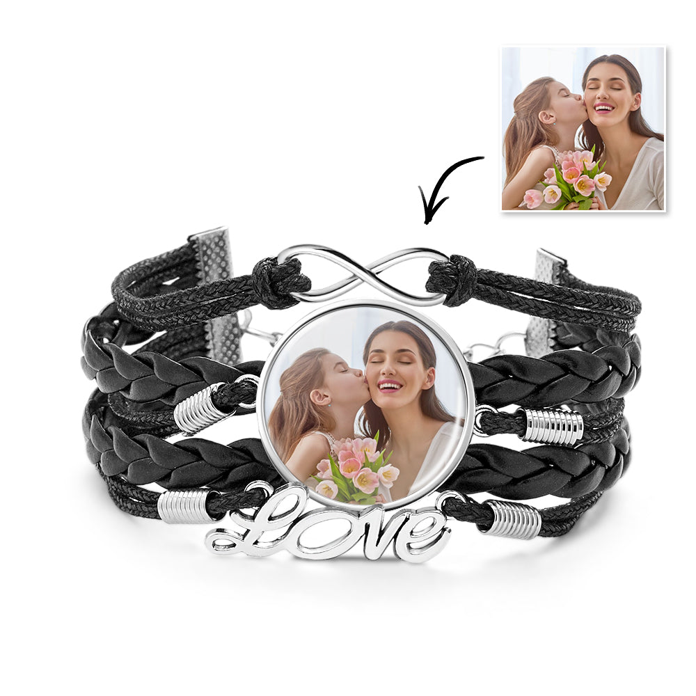 Custom Photo Bracelet Street Hip-hop Braided Stack Leather Bracelet Gifts for Him Her