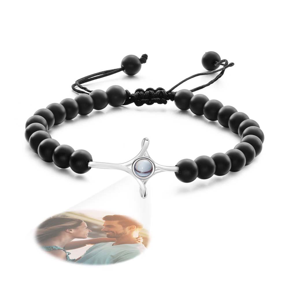 Personalized Photo Projection Beads Bracelet With Cross Memorial Gift For Her