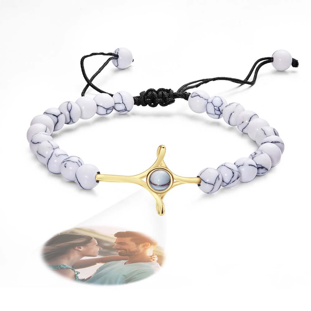 Personalized Photo Projection Beads Bracelet With Cross Memorial Gift For Her