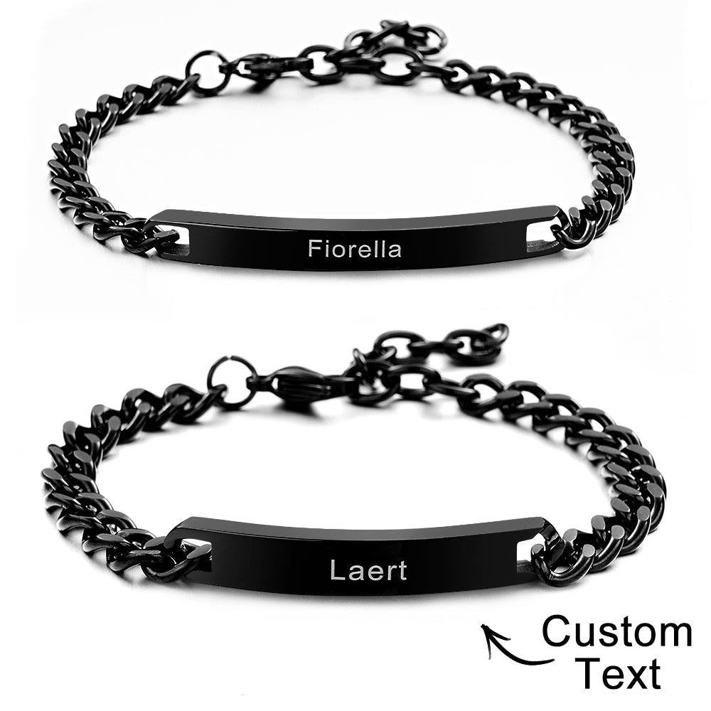 Custom Engraved Bracelet Chain Set Personalized Trendy Bracelet For Couples Valentine Gifts