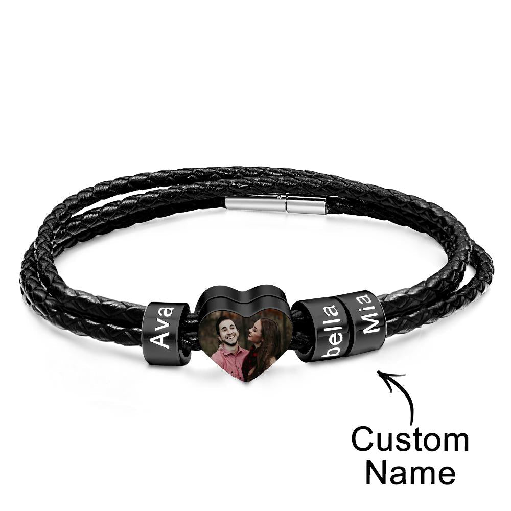 Custom Photo Name Bracelet Weave Leather Gift for Dad