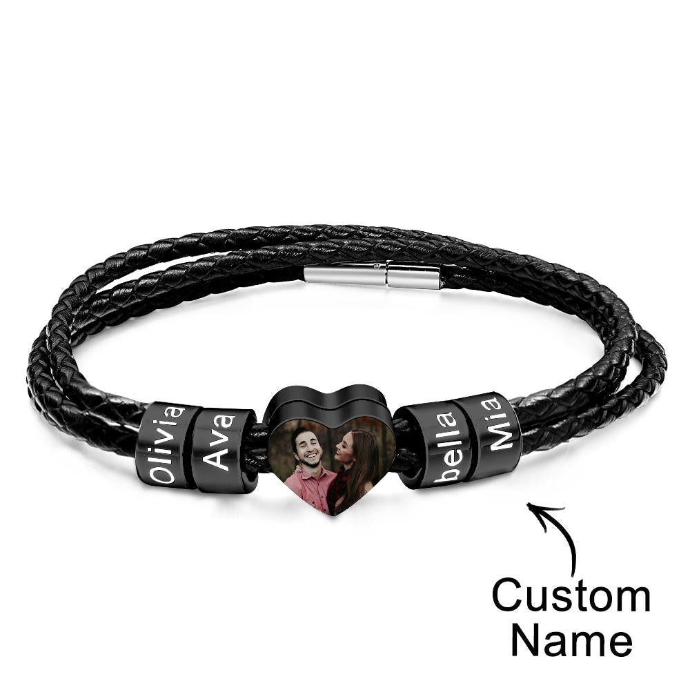 Custom Photo Name Bracelet Weave Leather Gift for Dad