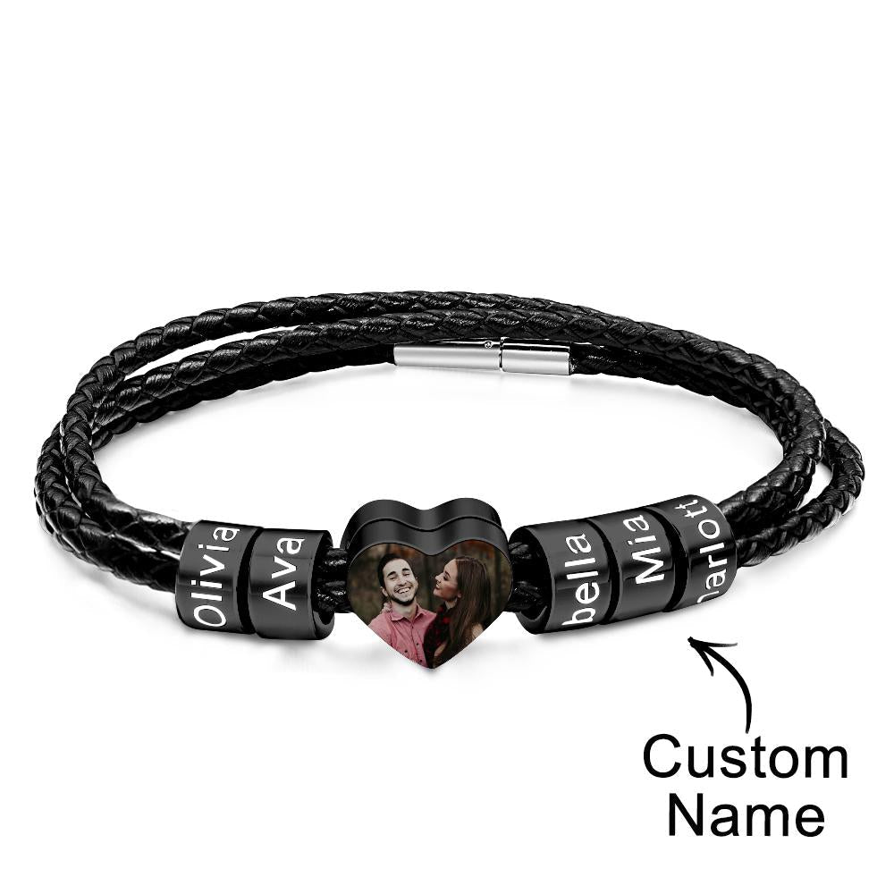 Custom Photo Name Bracelet Weave Leather Gift for Dad