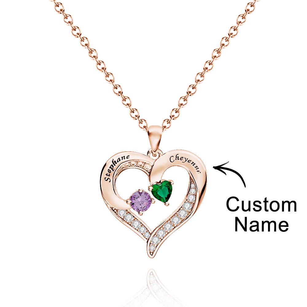 Custom Engraved Heart Necklace With Variety Shapes Birthstone Valentine's Day Gifts