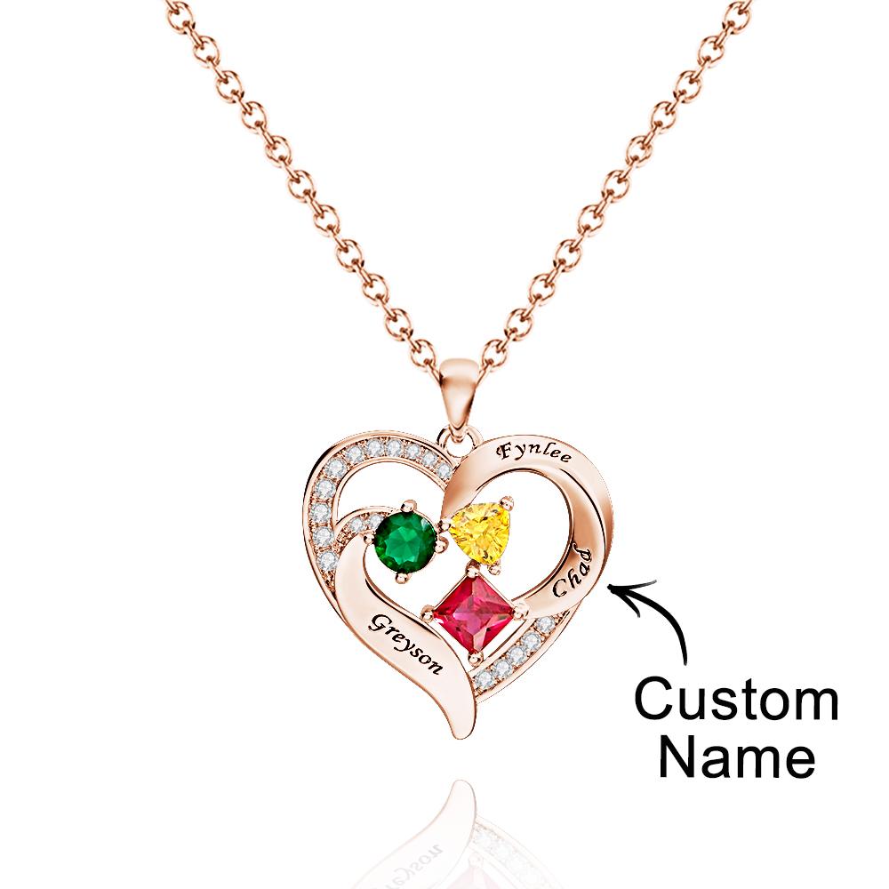Custom Engraved Heart Necklace With Variety Shapes Birthstone Valentine's Day Gifts