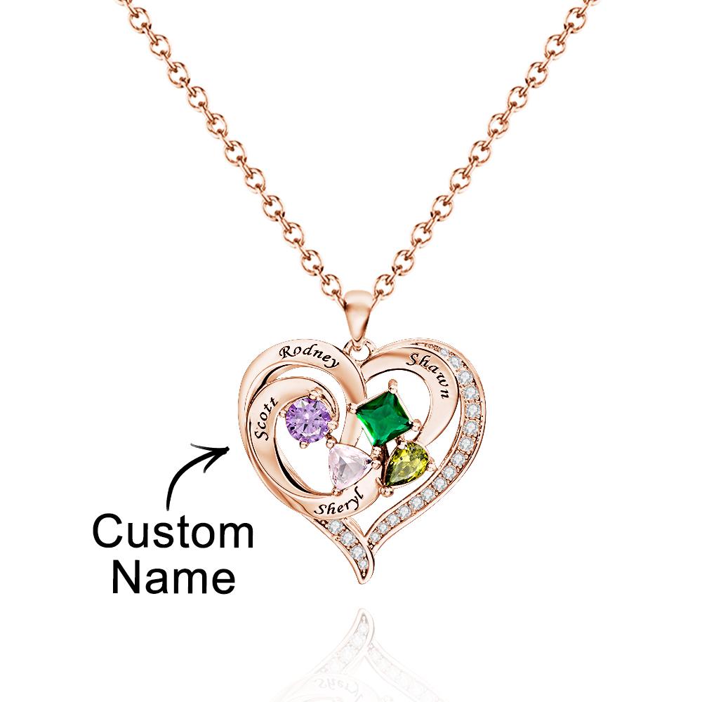 Custom Engraved Heart Necklace With Variety Shapes Birthstone Valentine's Day Gifts