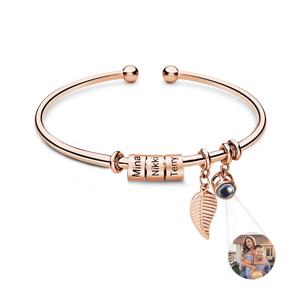 Personalized Photo Projection Bracelet Custom Number Of Optional Engravable Beads Jewelry Gift For Family