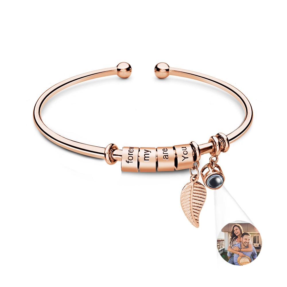 Personalized Photo Projection Bracelet Custom Number Of Optional Engravable Beads Jewelry Gift For Family