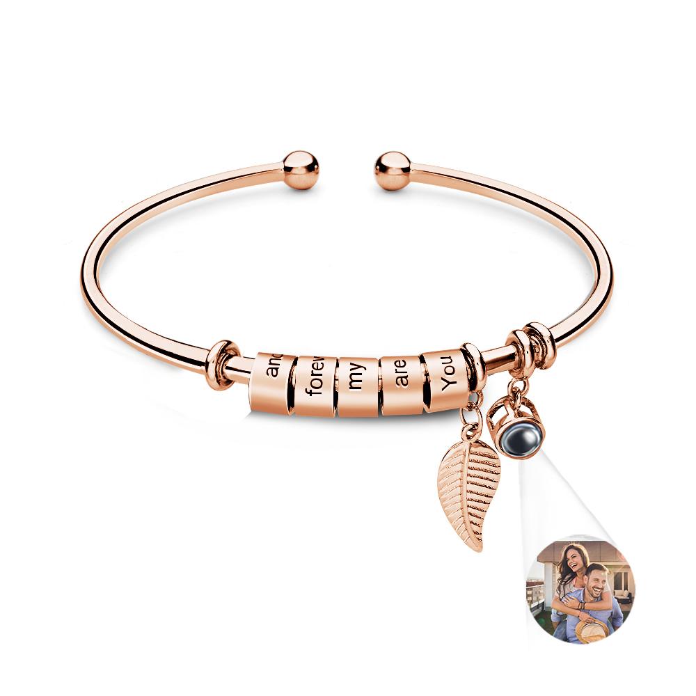 Personalized Photo Projection Bracelet Custom Number Of Optional Engravable Beads Jewelry Gift For Family