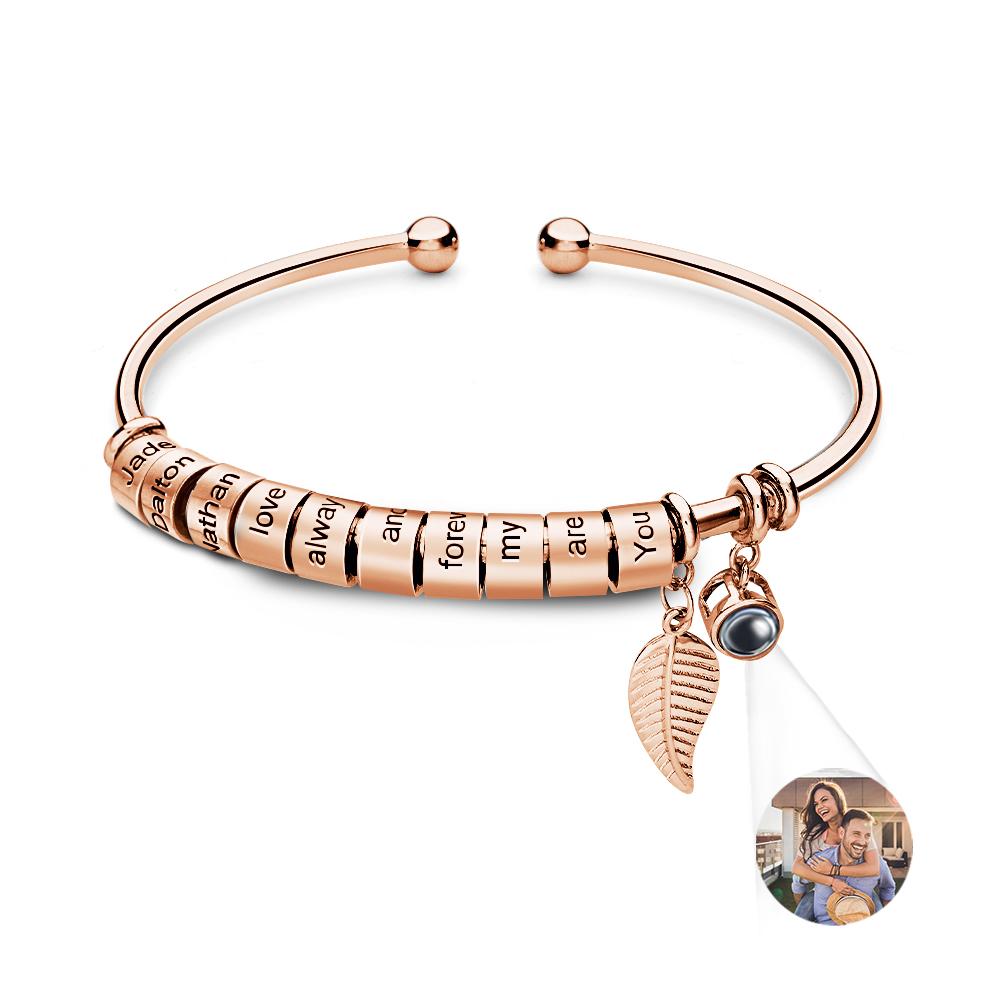 Personalized Photo Projection Bracelet Custom Number Of Optional Engravable Beads Jewelry Gift For Family