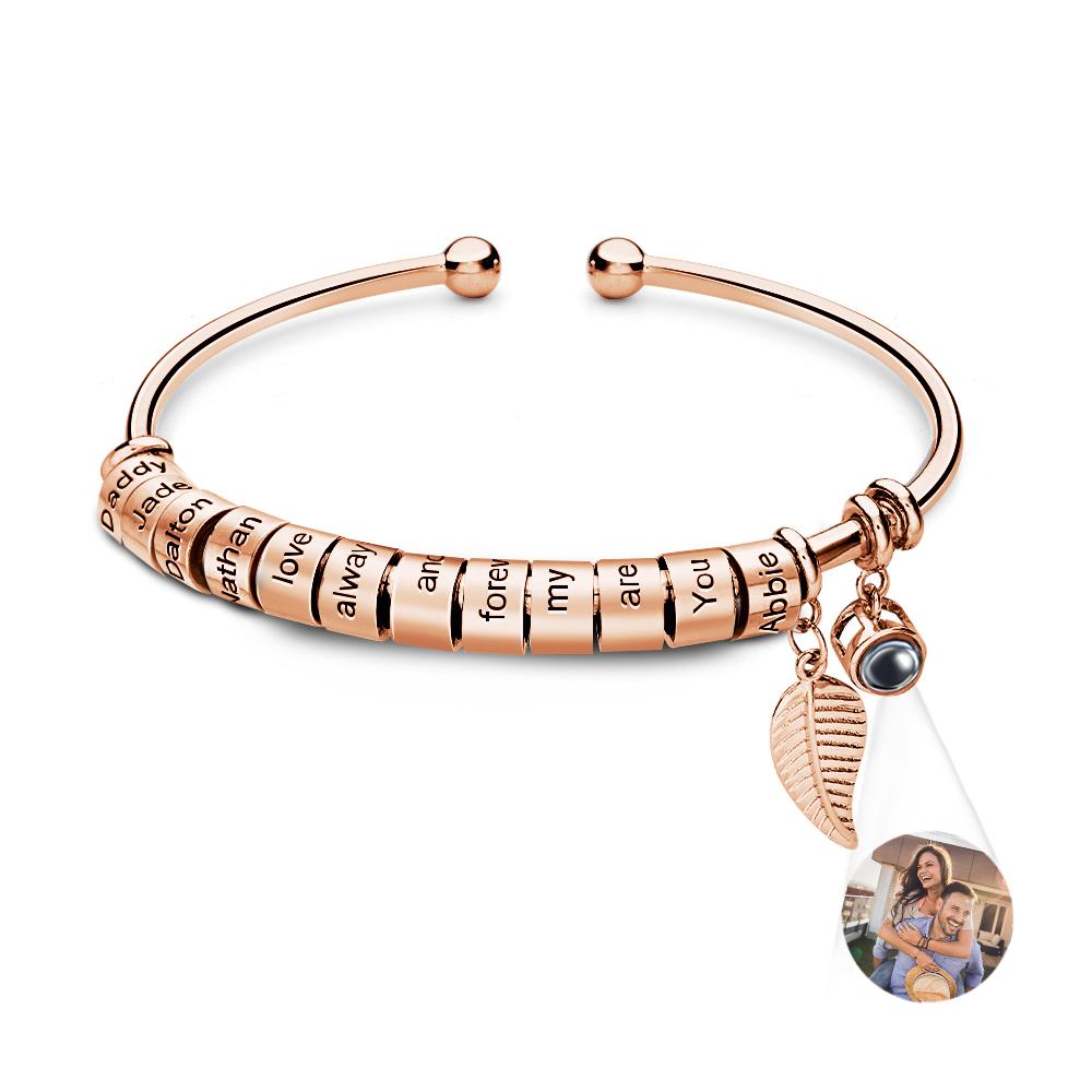 Personalized Photo Projection Bracelet Custom Number Of Optional Engravable Beads Jewelry Gift For Family