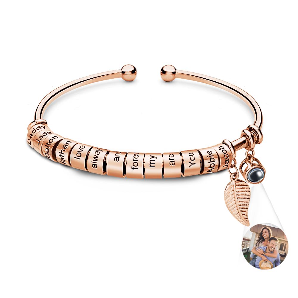 Personalized Photo Projection Bracelet Custom Number Of Optional Engravable Beads Jewelry Gift For Family