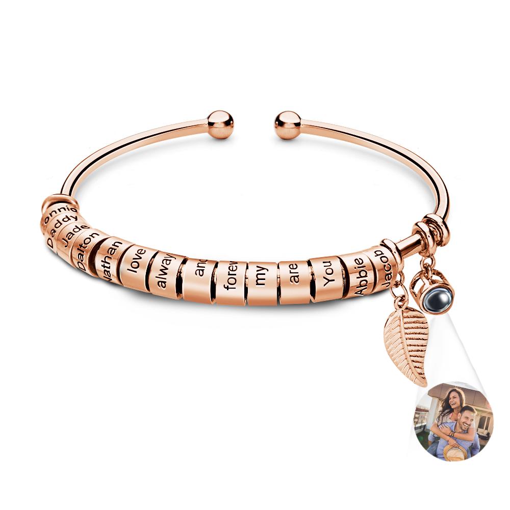 Personalized Photo Projection Bracelet Custom Number Of Optional Engravable Beads Jewelry Gift For Family