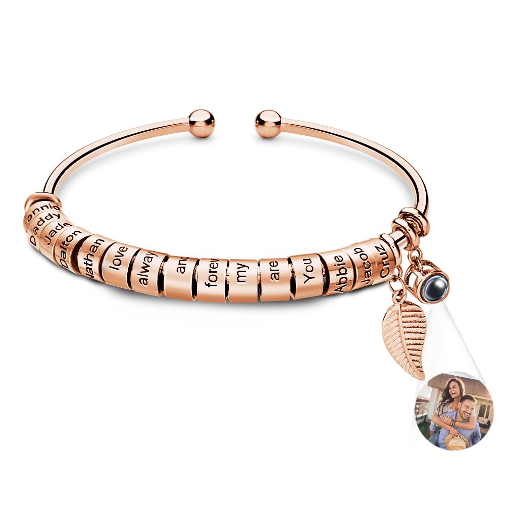 Personalized Photo Projection Bracelet Custom Number Of Optional Engravable Beads Jewelry Gift For Family