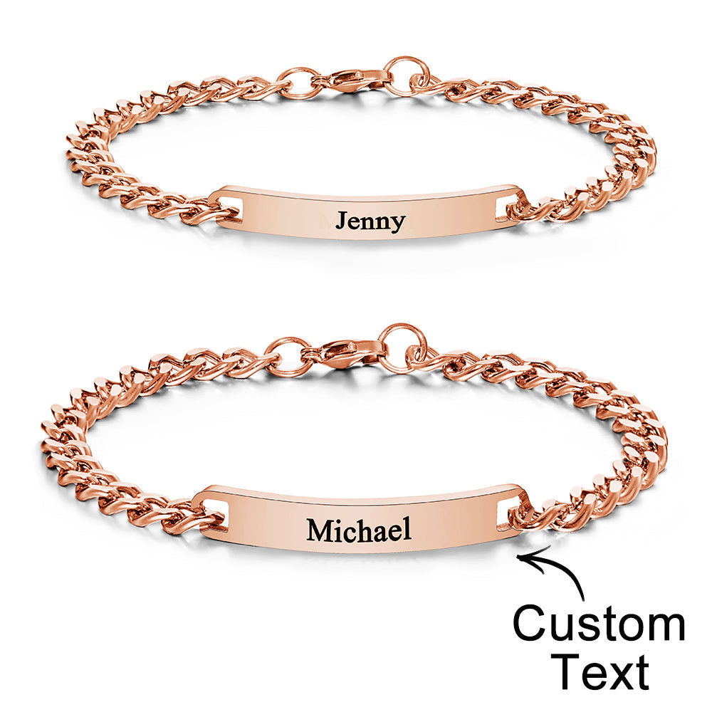 Custom Engraved Bracelet Chain Set Personalized Trendy Bracelet For Couples Valentine Gifts