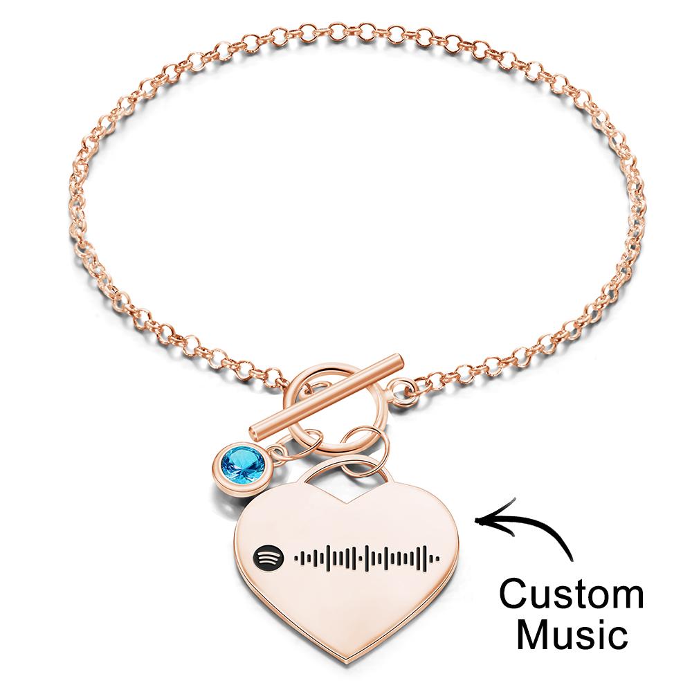 Custom Spotify Code Heart Bracelet with Birthstone Creative Gift for Women