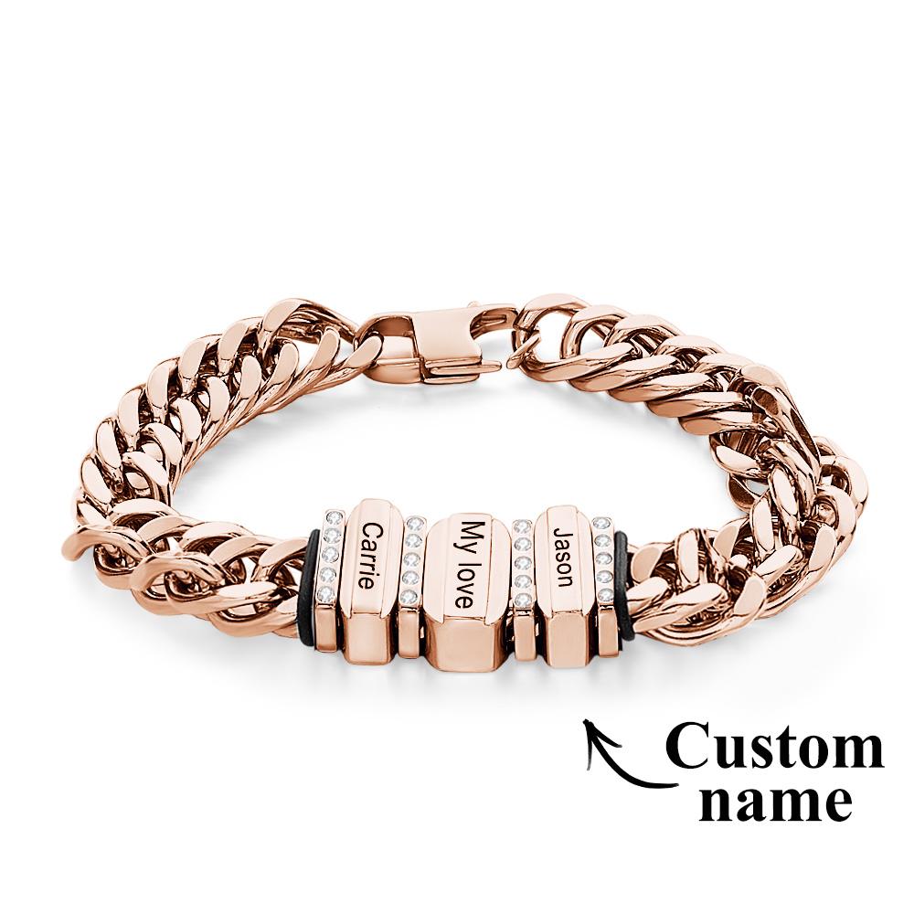 Snake Shaped Chains with Custom Diamond Family Beads Customized with Family Name Giving a Special Gift for Couple