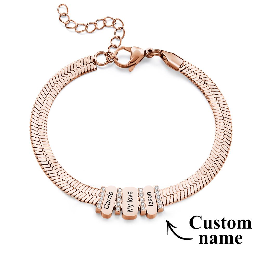 Snake Shaped Chains with Custom Diamond Family Beads Customized with Family Name Giving a Special Gift for Couple