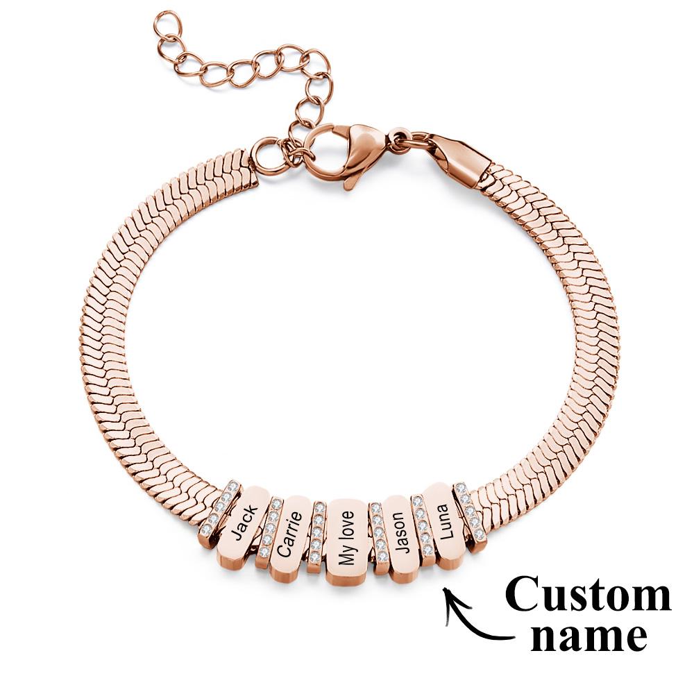 Snake Shaped Chains with Custom Diamond Family Beads Customized with Family Name Giving a Special Gift for Couple