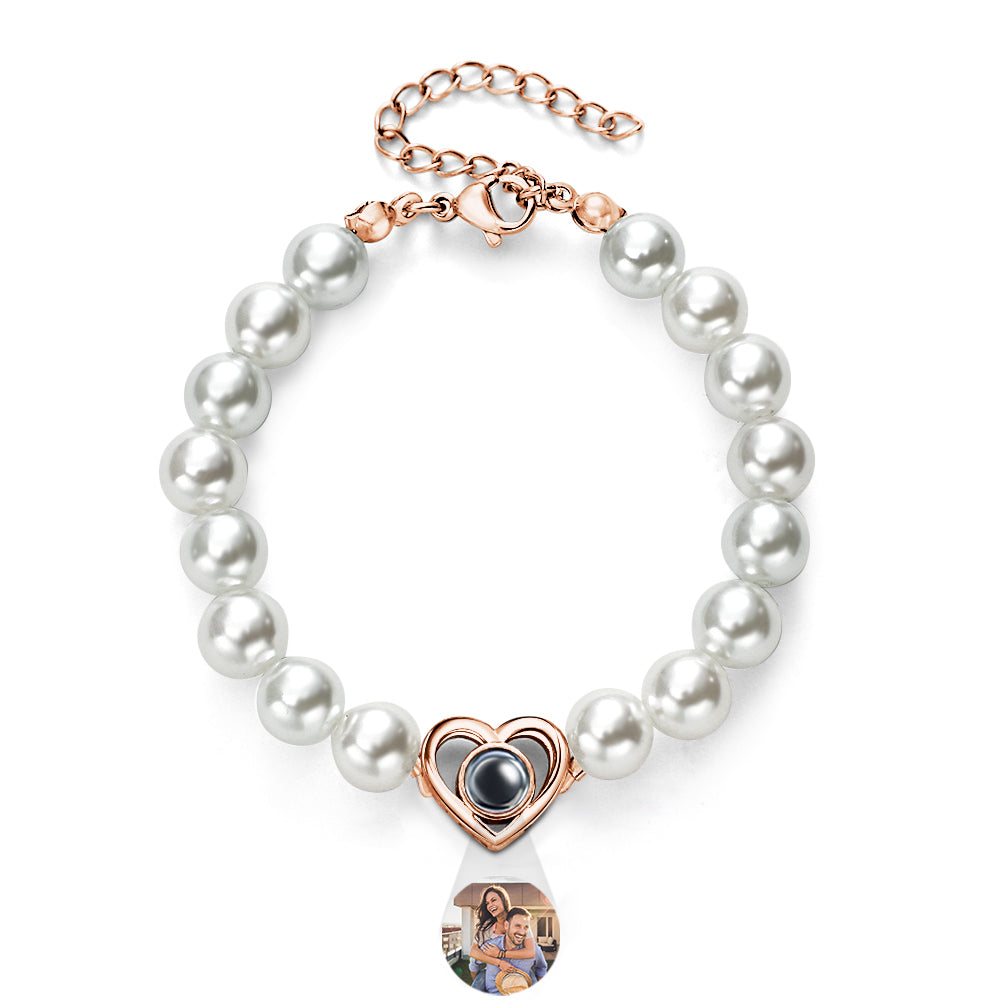 Custom Projection Pearl Chain Bracelet Heart Gift for Her