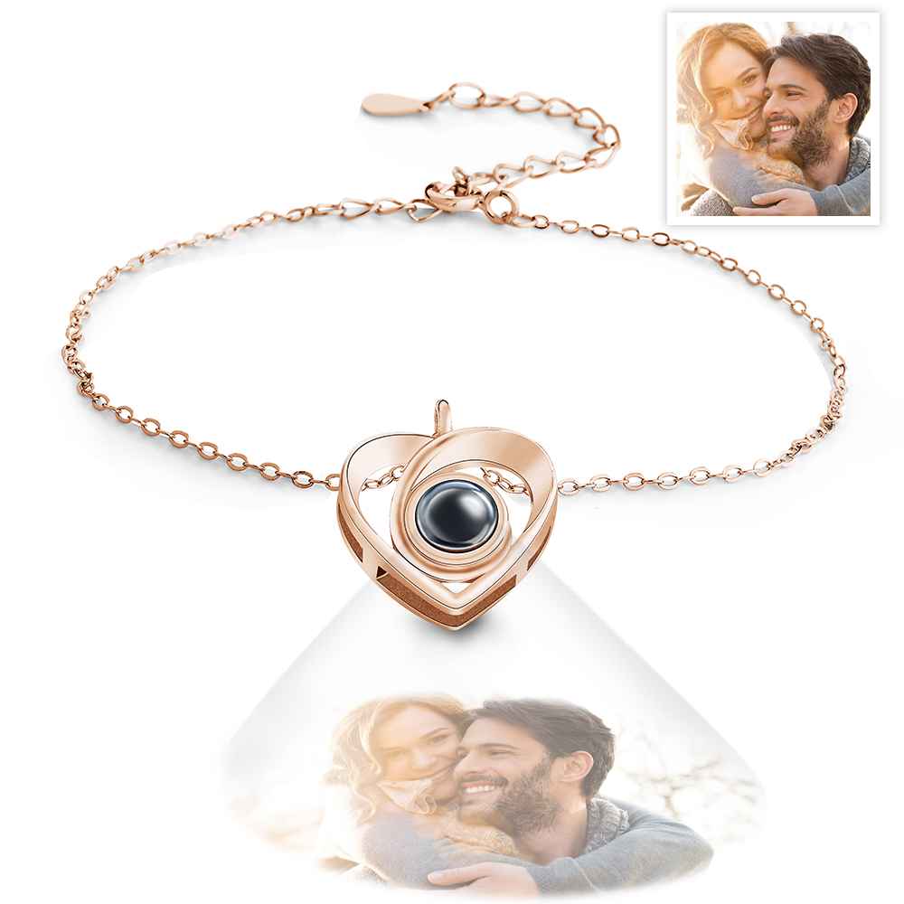 Custom Photo Projection Bracelet Picture Inside Heart Charm Bracelet For Her