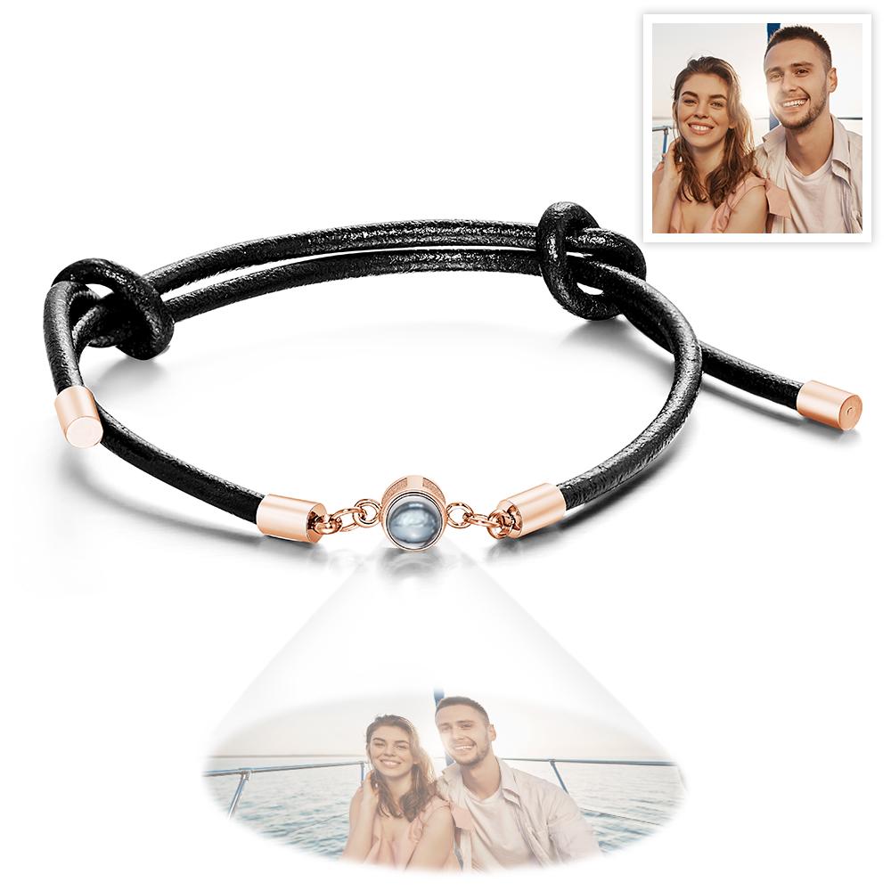 Personalized Photo Projection Leather Bracelet Adjustable Bracelet Gifts For Him