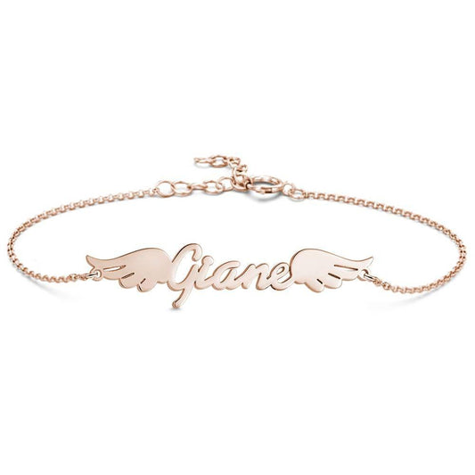 Name Bracelet, Personalized Angel Wings Bracelet Rose Gold Plated