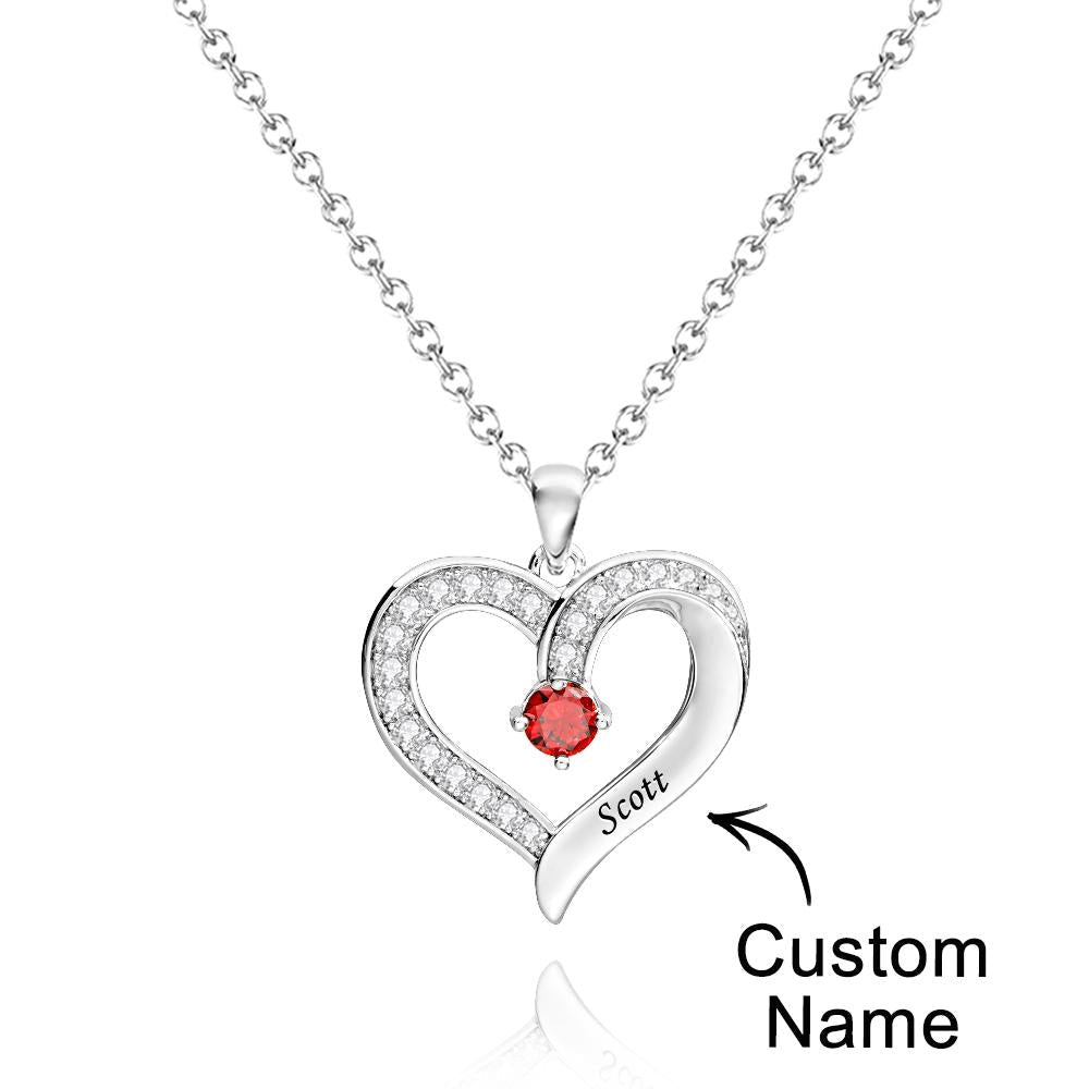 Custom Engraved Heart Necklace With Variety Shapes Birthstone Valentine's Day Gifts