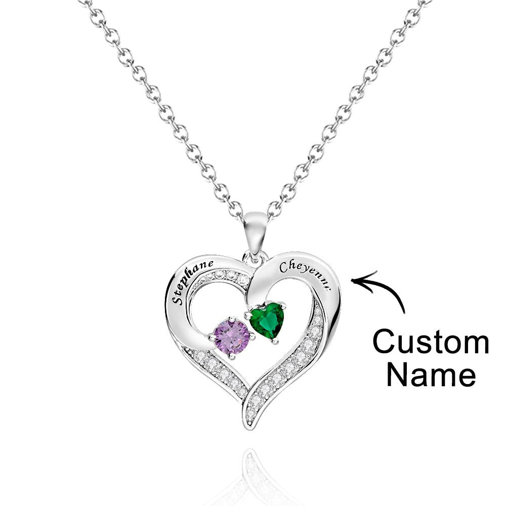 Custom Engraved Heart Necklace With Variety Shapes Birthstone Valentine's Day Gifts