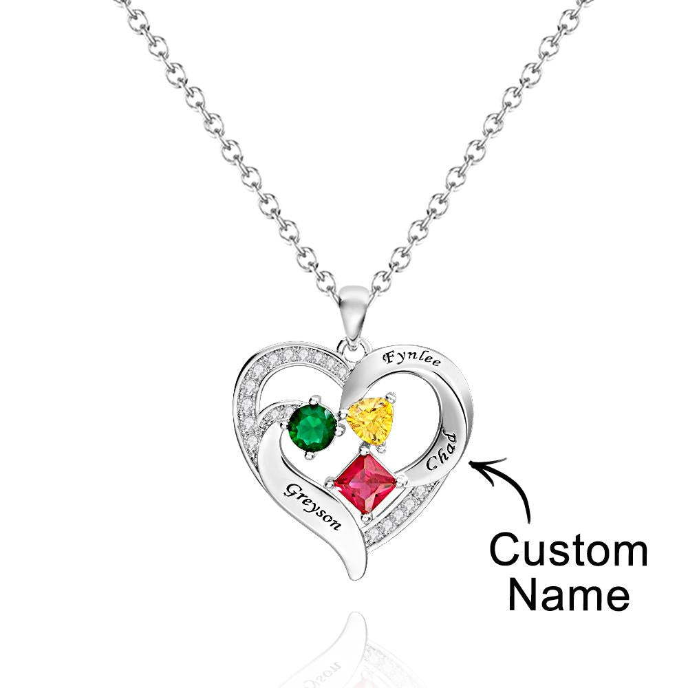 Custom Engraved Heart Necklace With Variety Shapes Birthstone Valentine's Day Gifts
