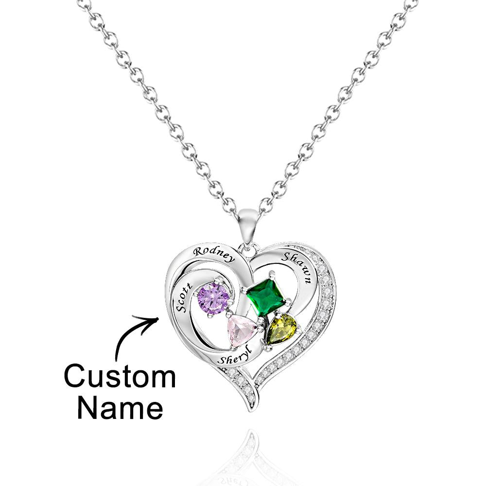 Custom Engraved Heart Necklace With Variety Shapes Birthstone Valentine's Day Gifts