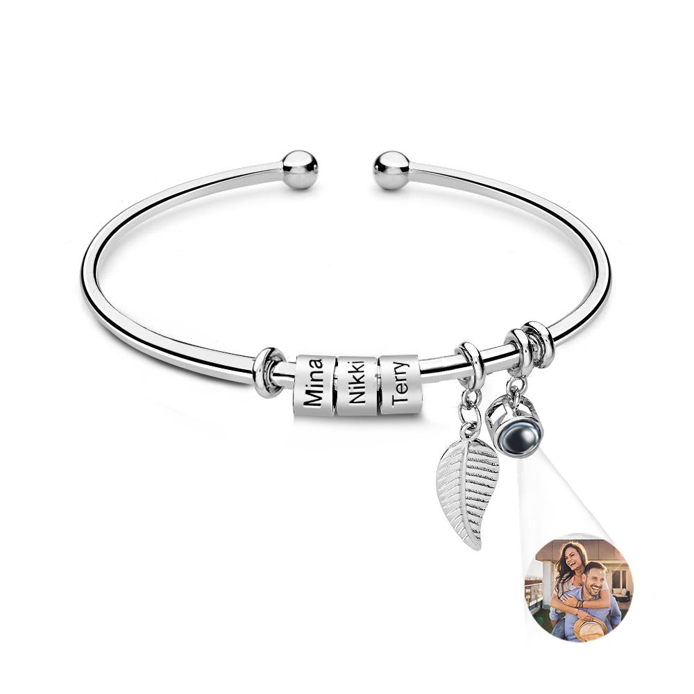 Personalized Photo Projection Bracelet Custom Number Of Optional Engravable Beads Jewelry Gift For Family