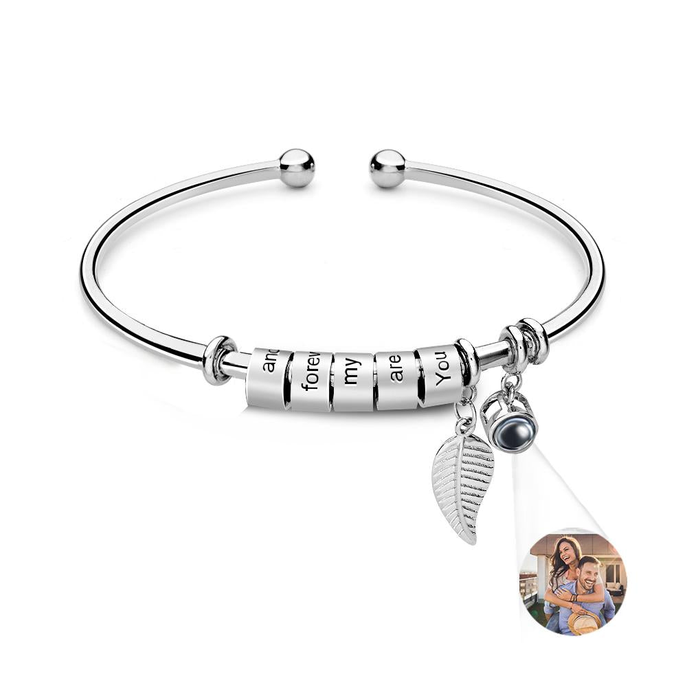 Personalized Photo Projection Bracelet Custom Number Of Optional Engravable Beads Jewelry Gift For Family