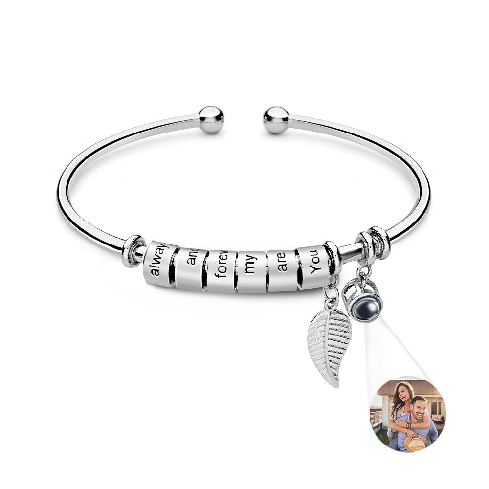 Personalized Photo Projection Bracelet Custom Number Of Optional Engravable Beads Jewelry Gift For Family