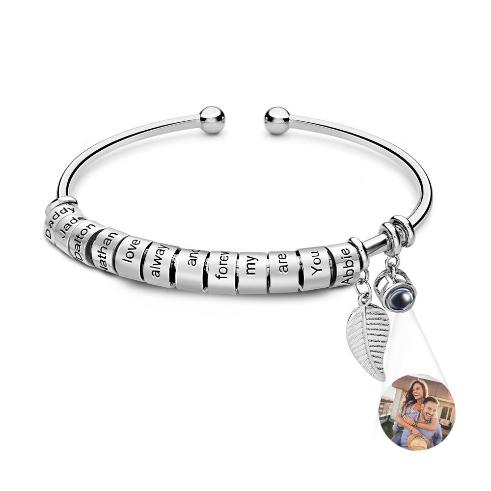 Personalized Photo Projection Bracelet Custom Number Of Optional Engravable Beads Jewelry Gift For Family