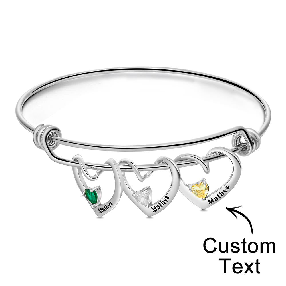 Custom Engraved Heart-Shaped Birthstone Bracelet  Personalized Elegant Bracelet