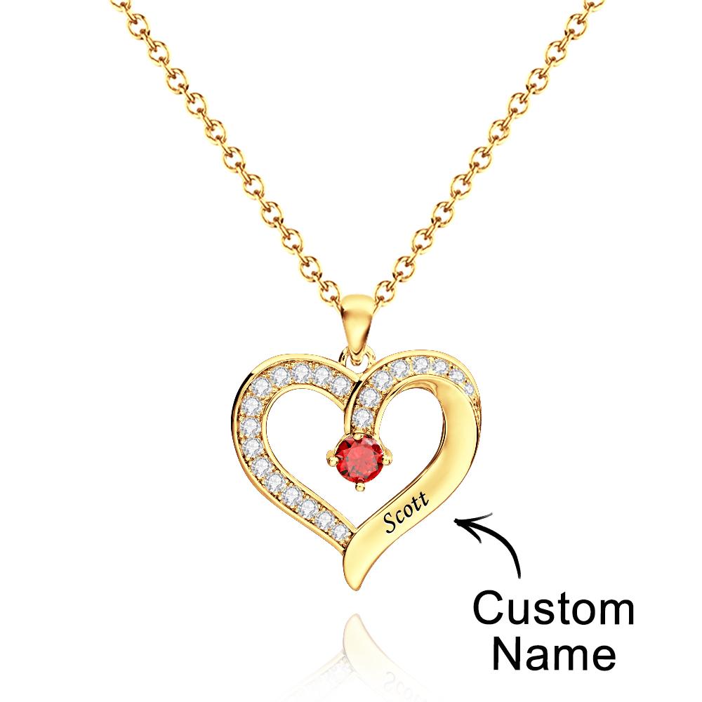 Custom Engraved Heart Necklace With Variety Shapes Birthstone Valentine's Day Gifts