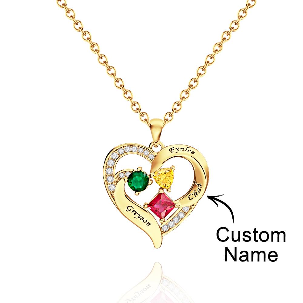 Custom Engraved Heart Necklace With Variety Shapes Birthstone Valentine's Day Gifts