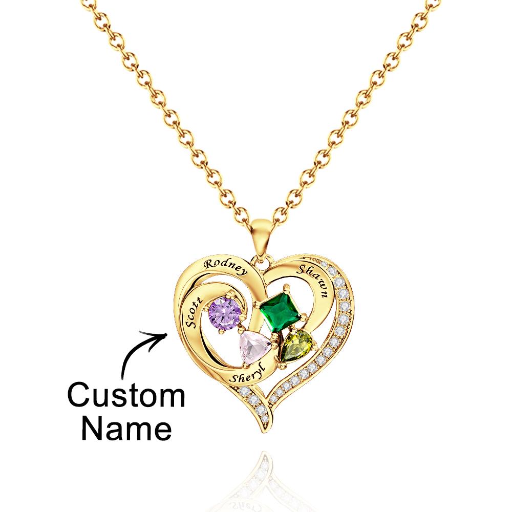 Custom Engraved Heart Necklace With Variety Shapes Birthstone Valentine's Day Gifts
