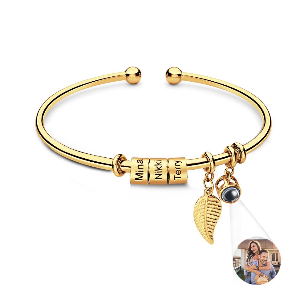 Personalized Photo Projection Bracelet Custom Number Of Optional Engravable Beads Jewelry Gift For Family