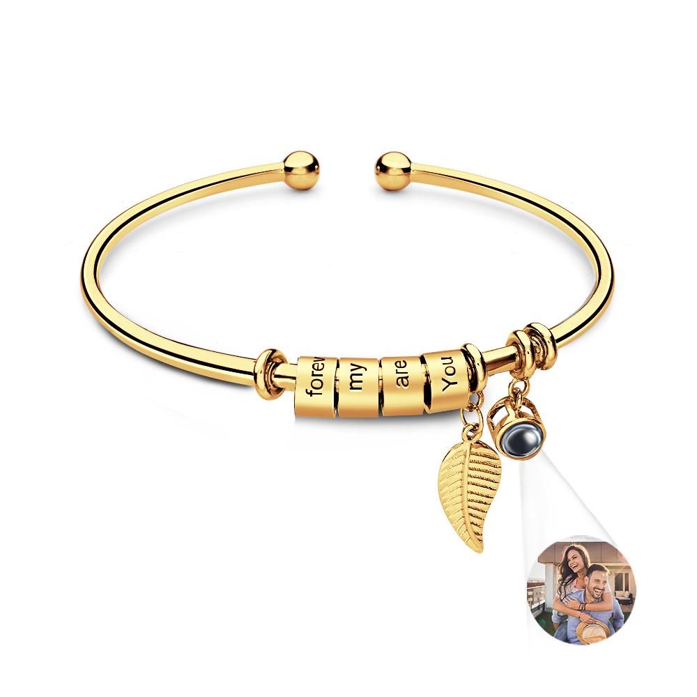 Personalized Photo Projection Bracelet Custom Number Of Optional Engravable Beads Jewelry Gift For Family