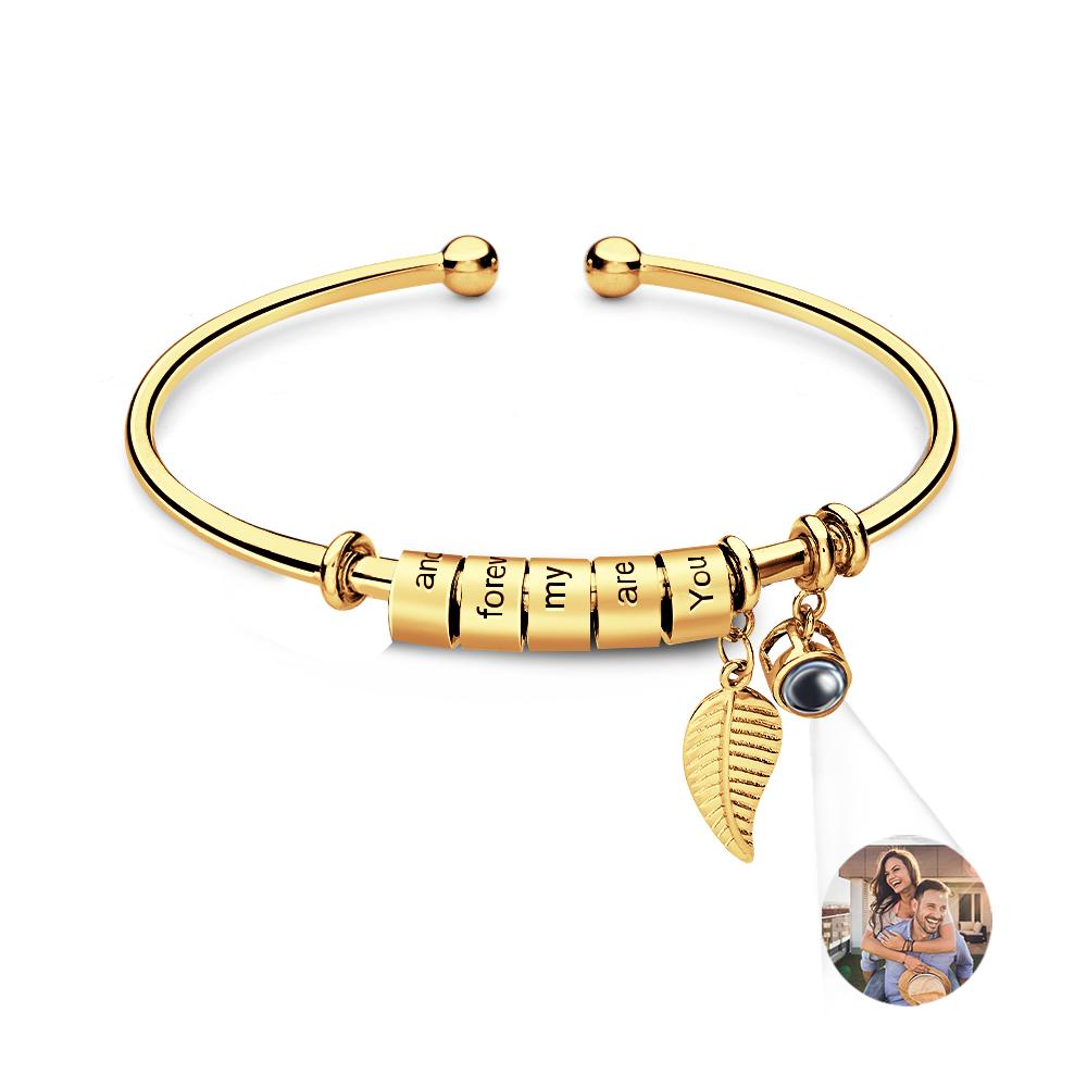 Personalized Photo Projection Bracelet Custom Number Of Optional Engravable Beads Jewelry Gift For Family