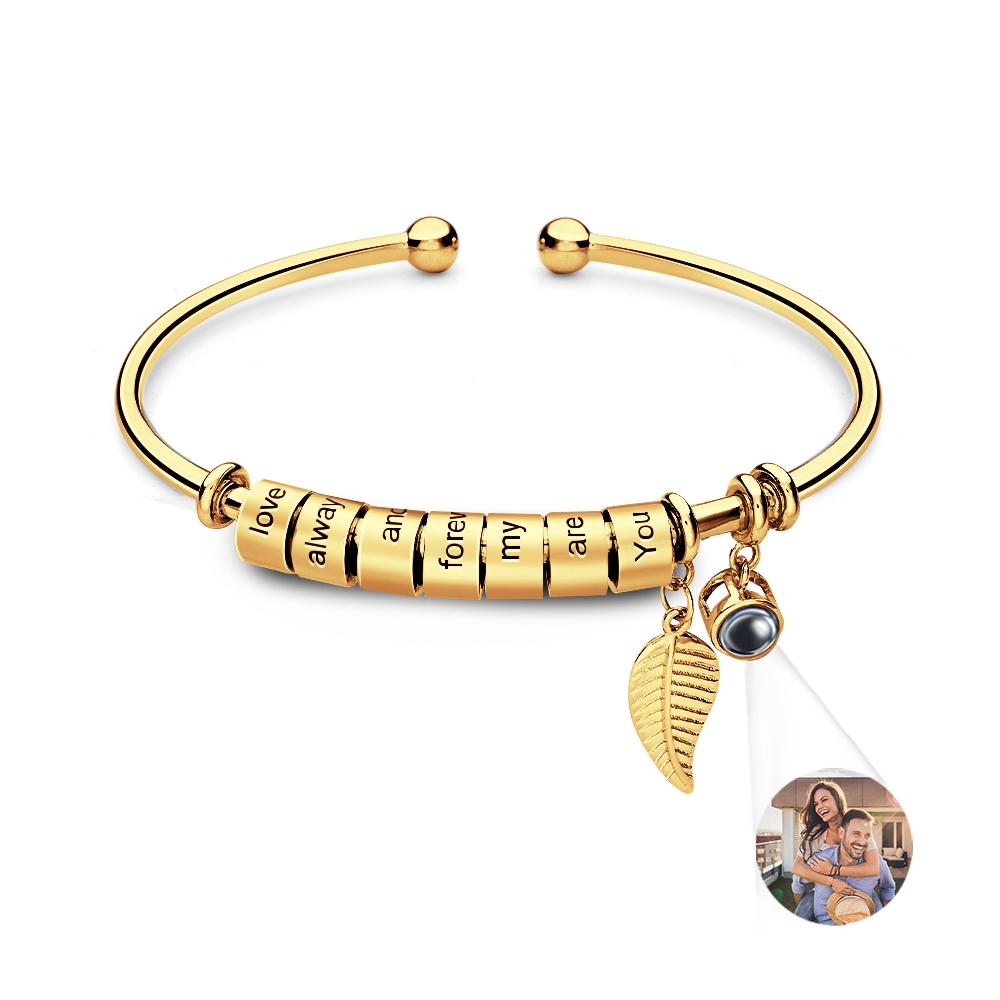Personalized Photo Projection Bracelet Custom Number Of Optional Engravable Beads Jewelry Gift For Family